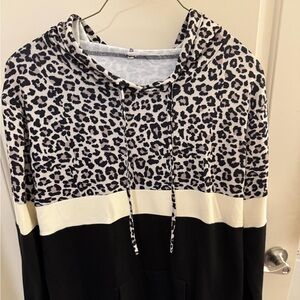 Leopard Print Hoodie with Black and Cream